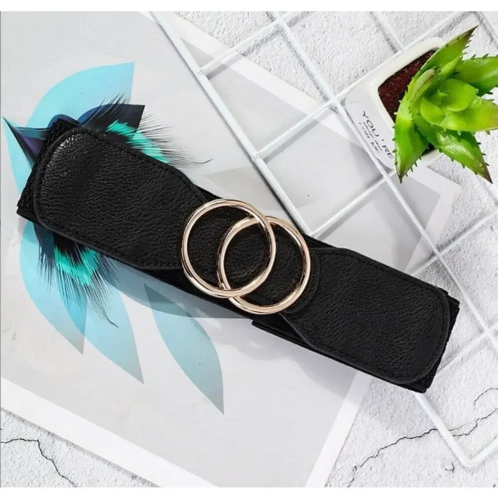 Belt Classic Faux Leather Classic Black Interlocking Circles Circular Metal